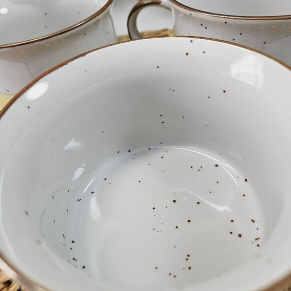 Vintage Stoneware Sunrise Set 3 Yellow Green Speckled Glaze Mug Coffee Tea Soup - Picture 6 of 11